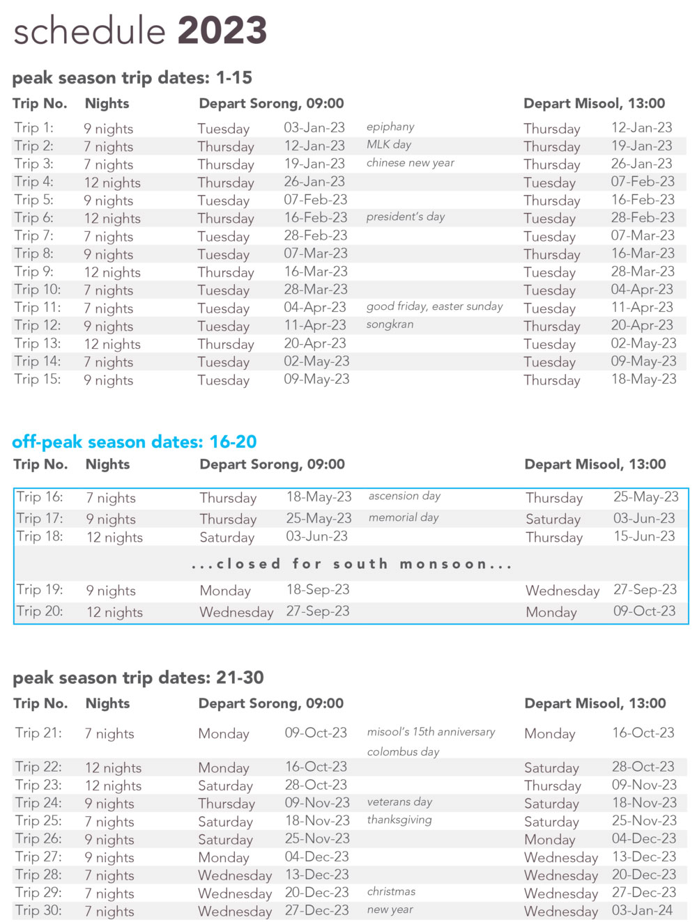 MER_schedule2023 Dive & Dream Tauchreisen